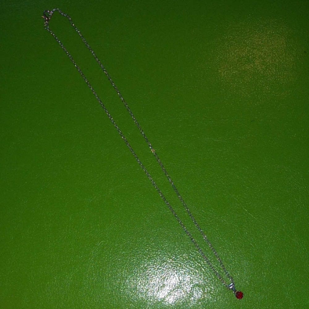 Source Unknown Silver Necklace with Red Accent